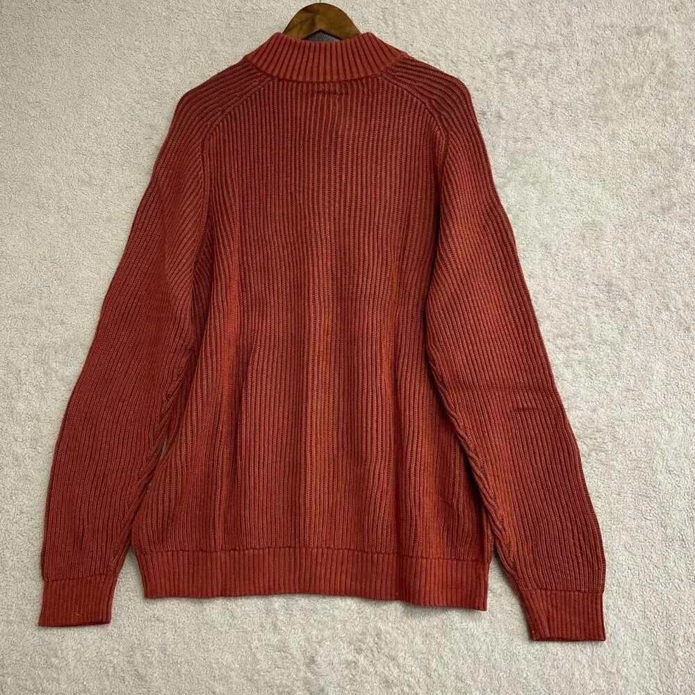 NEW Lands' End Drifter Men's XL 1/4 Zip Ribbed Sweater Rust Red 100% Cotton